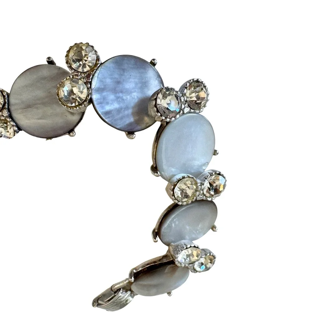 Vintage Kafin New York Gray Mother of‎ Pearl & Diamante Rhinestone Bracelet